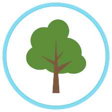 Blue circle icon containing green tree